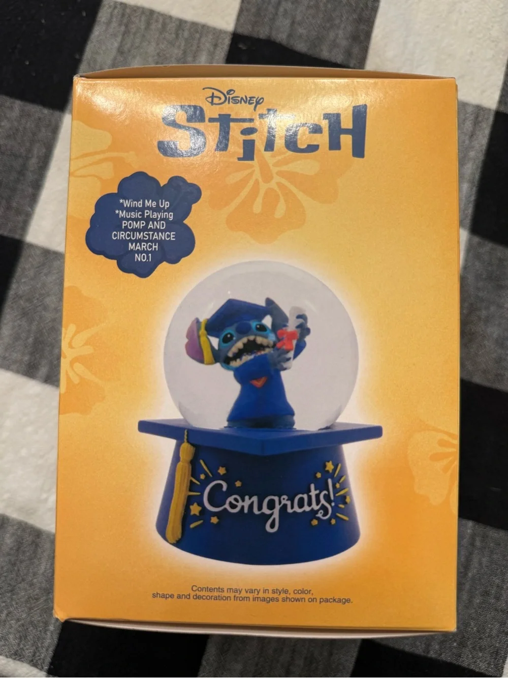 Disney Stitch Graduation Musical Waterglobe Snowglobe Blue & Yellow Grad Cap NIB